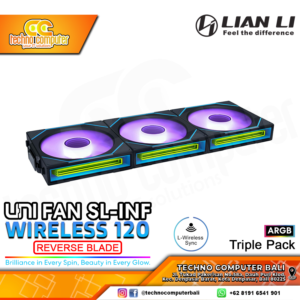FAN CASING LIAN LI UNI FAN SL-Infinity Wireless 120 Black - 120mm Triple Pack ARGB Fan