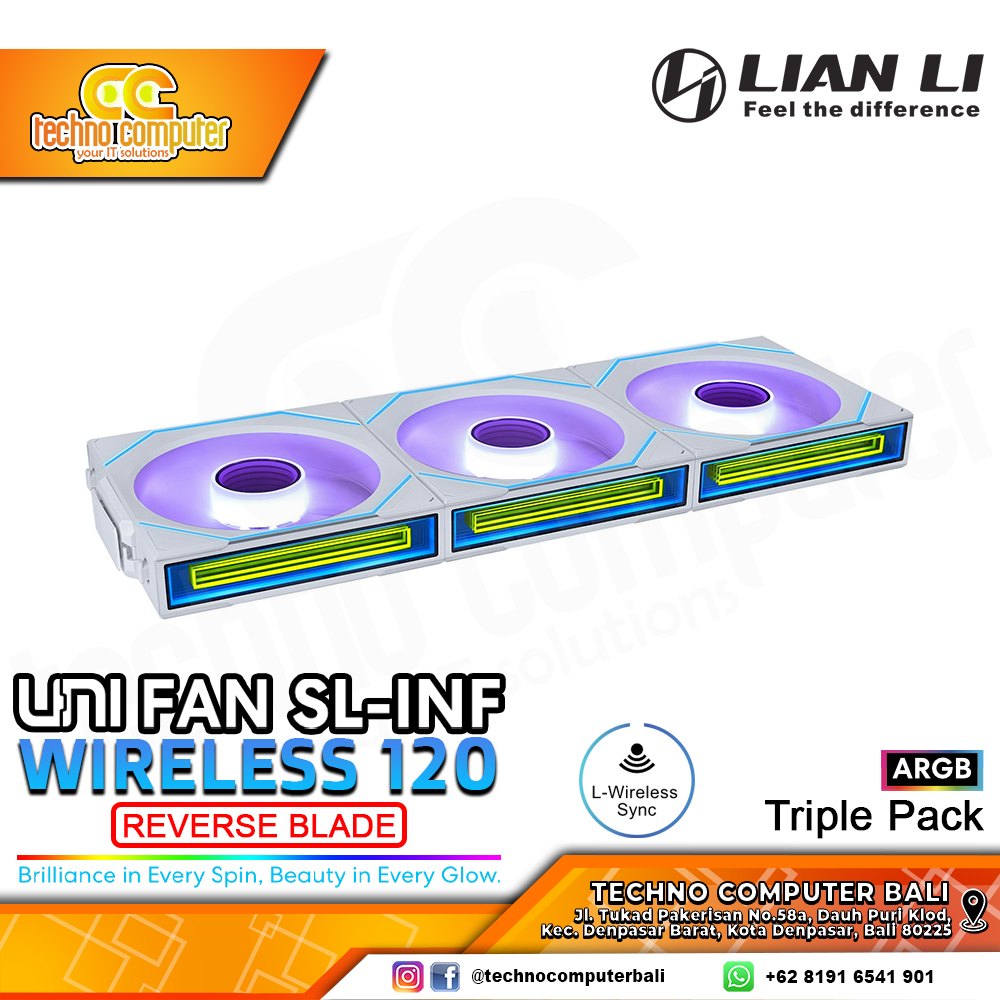 FAN CASING LIAN LI UNI FAN SL-Infinity Wireless 120 White - 120mm Triple Pack ARGB Fan