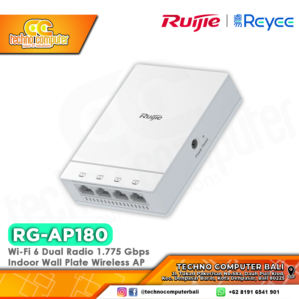 ACCESS POINT RUIJIE/REYEE RG-AP180 Wi-Fi 6 Dual-Band Gigabit Wall Plate Access Point