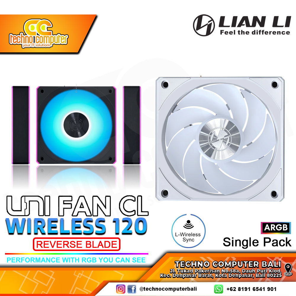 FAN CASING LIAN LI UNI FAN CL Wireless 120 REVERSE BLADE White - 120mm Single Pack ARGB Fan