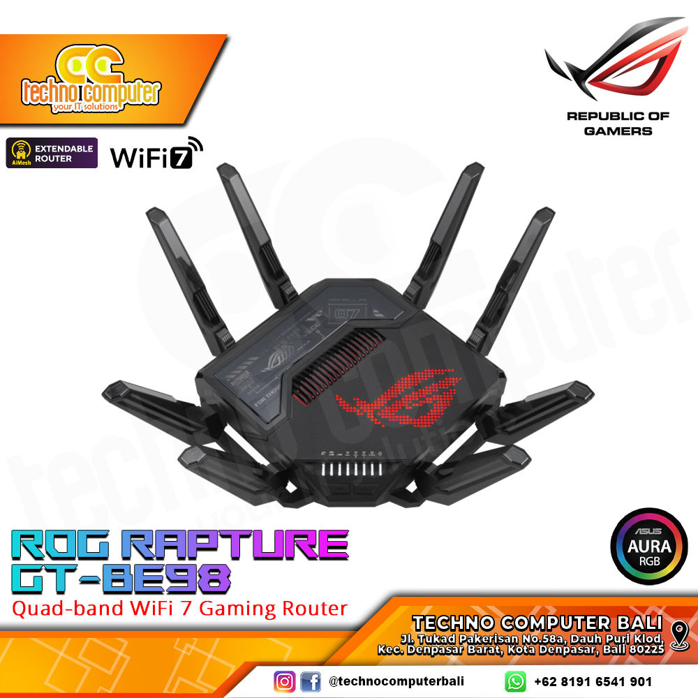 ROUTER ASUS ROG Rapture GT-BE98 BE25000 Quad-band WiFi 7 Gigabit Gaming Router