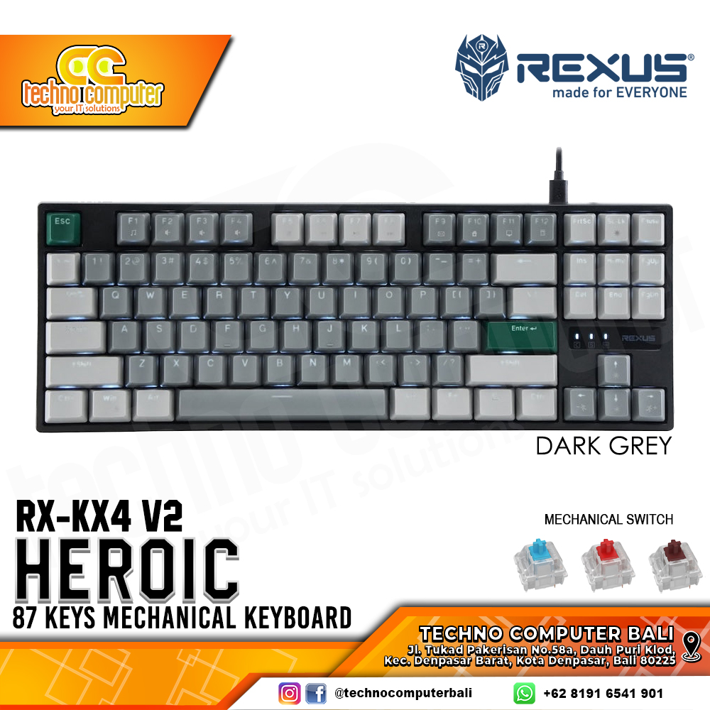 REXUS HEROIC KX4 v2 Dark Grey - Mechanical Brown Switch - Gaming Keyboard