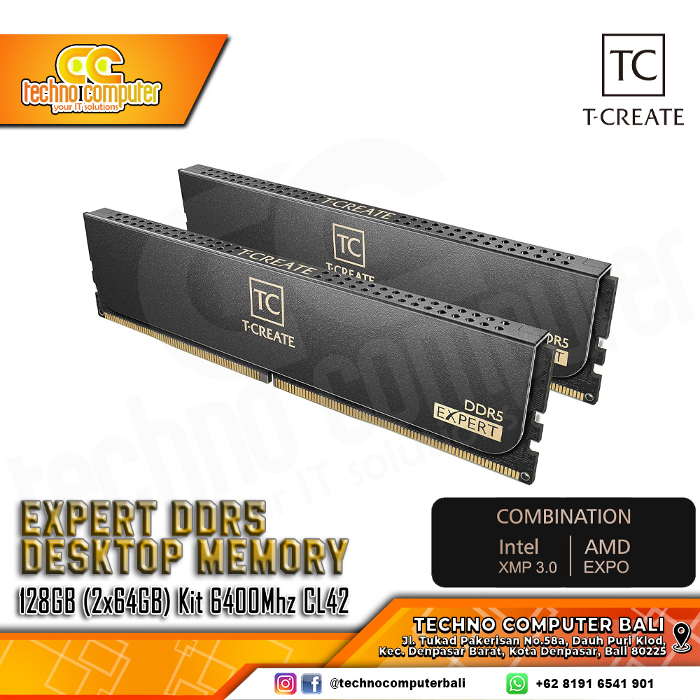 DDR5 TEAM T-CREATE EXPERT 128GB (2x64GB) Kit 6400Mhz CL42 - Black