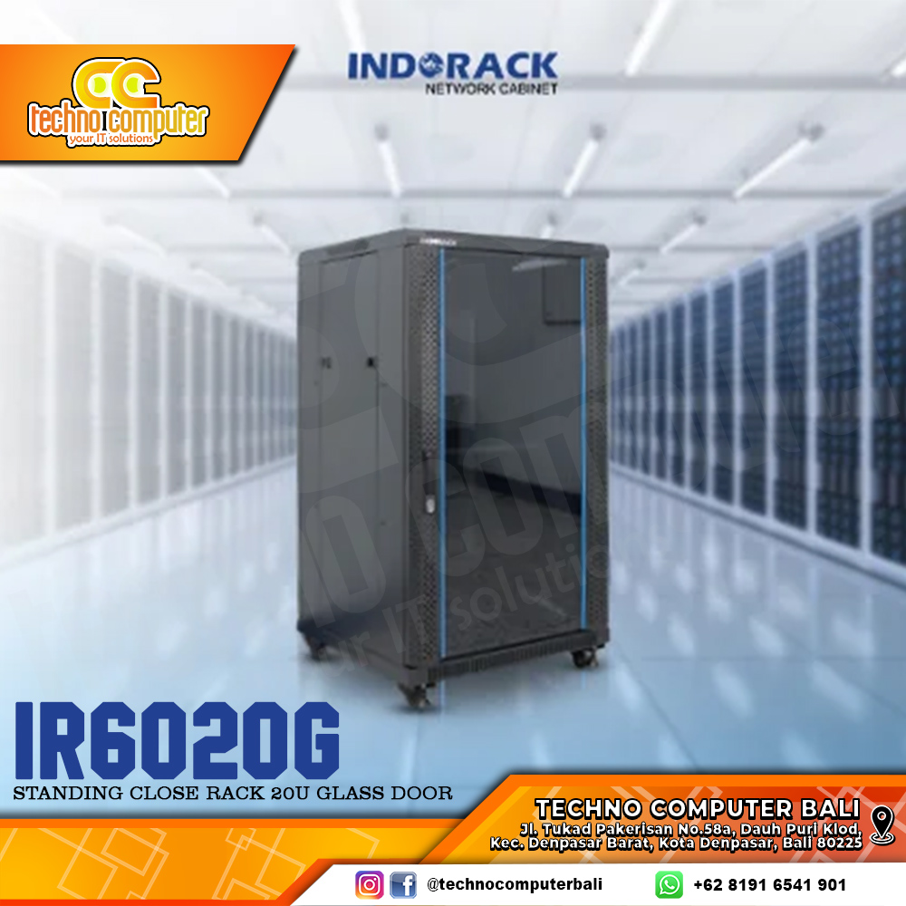 INDORACK IR6020G-20U - Standing Close Rack 20U Depth 600mm Glass Door
