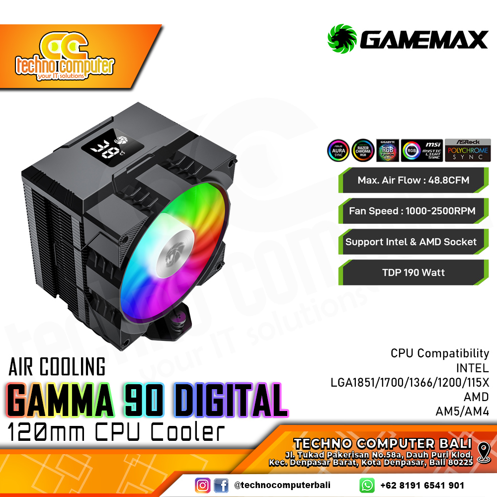 GAMEMAX GAMMA 90 DIGITAL BLACK - CPU Cooler - 92mm Air Cooler