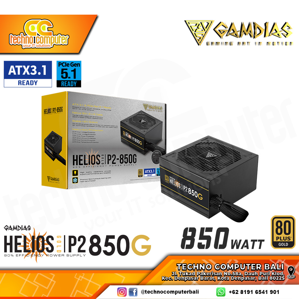 GAMDIAS HELIOS P2-850G 850W 80+ Gold ATX 3.1/PCIe 5.1 - Non Modular