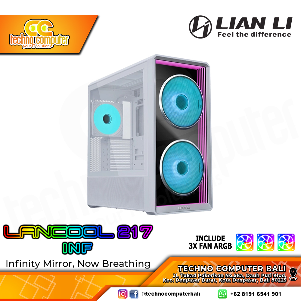 CASING LIAN LI LANCOOL 217 Infinity White - Mid Tower ATX Case Tempered Glass (Free 3x ARGB Fan)