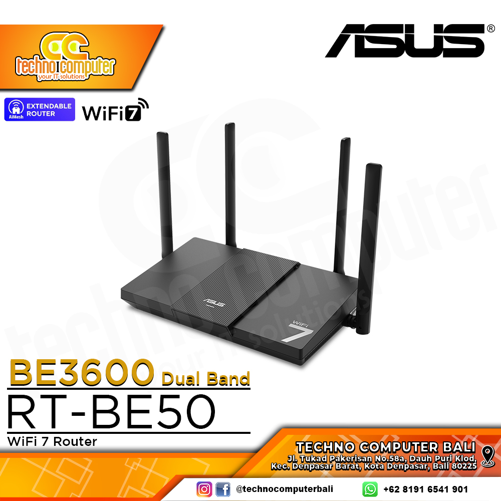 ROUTER ASUS RT-BE50 BE3600 Dual Band WiFi 7 Gigabit Wireless Router with AiMesh