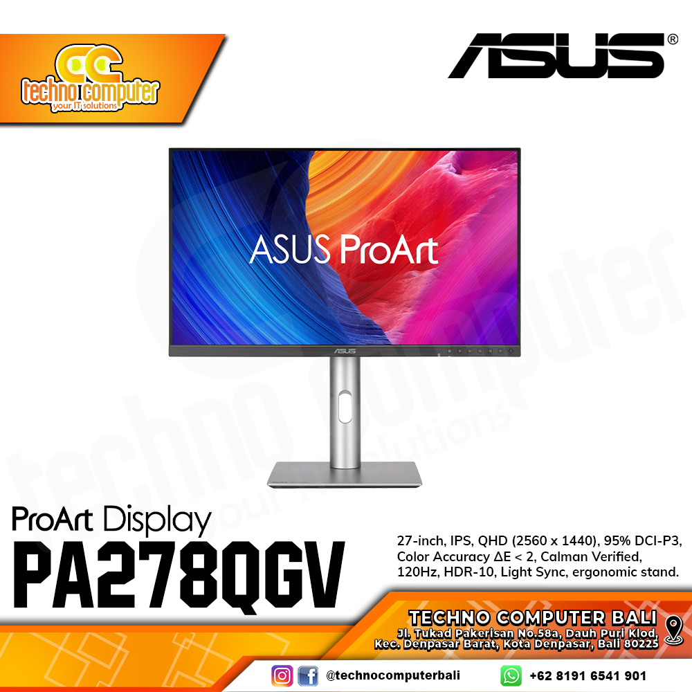 ASUS ProArt PA278QV Gen2 (PA278QGV) Professional Monitor - 27inch, QHD (2560 x 1440), IPS, 100% sRGB