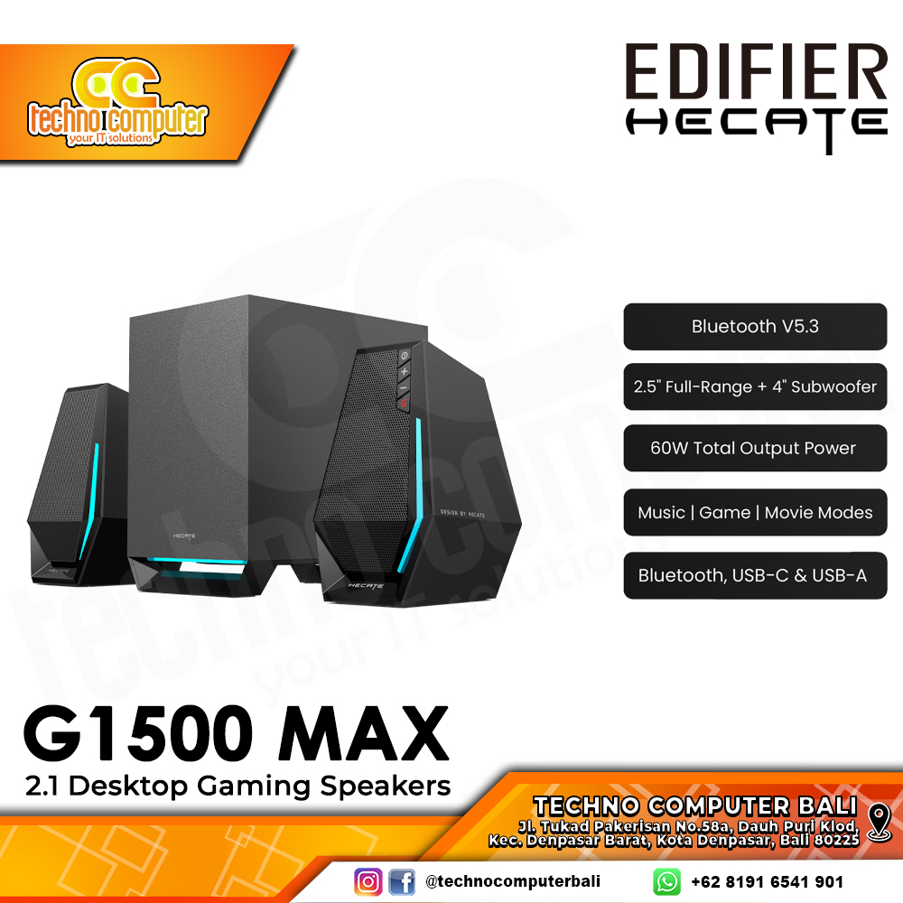 SPEAKER EDIFIER HECATE G1500 MAX Black - 2.1 Desktop Gaming Speakers