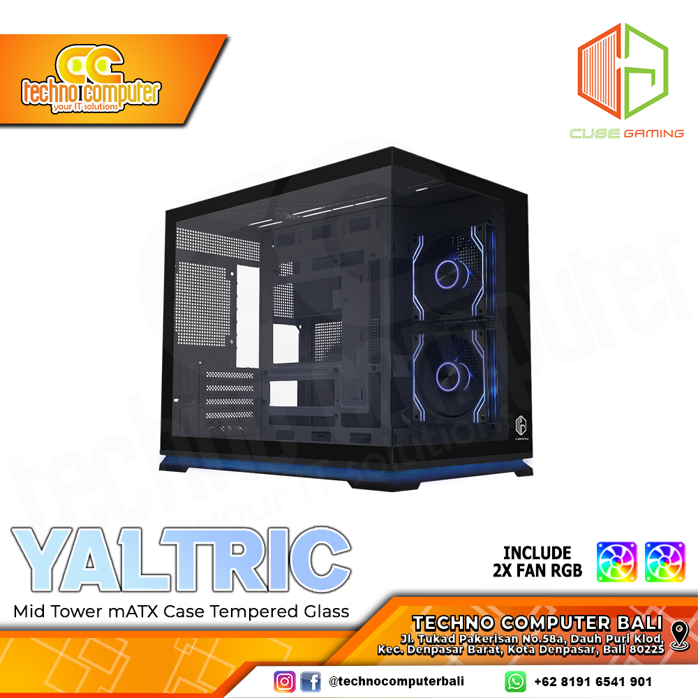 CASING CUBE GAMING YALTRIC Black - Mid Tower mATX Case Tempered Glass (Free 2x ARGB Fan)