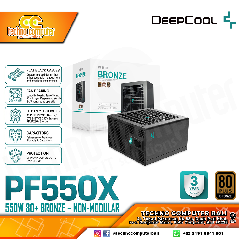 DEEPCOOL GAMERSTORM PF550X Flat Cable 550W 80+ Bronze - Non Modular