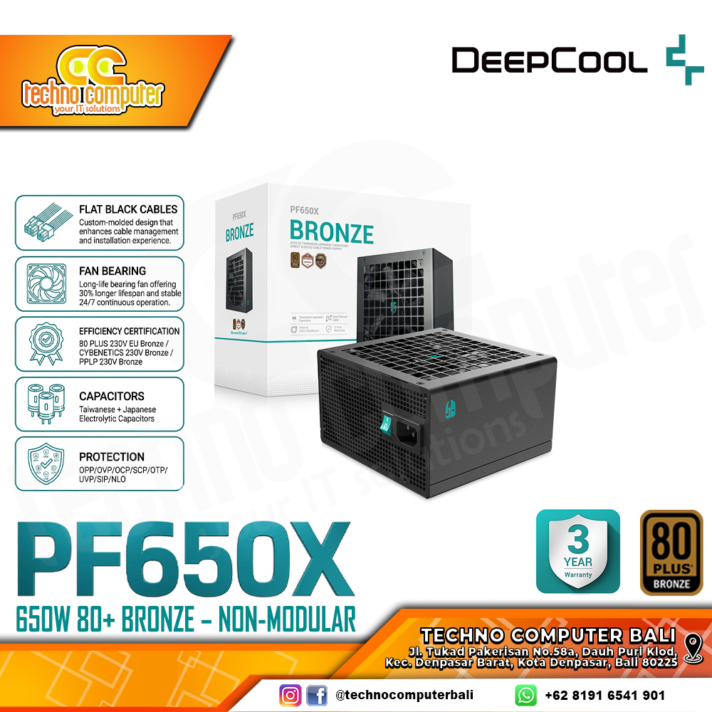 DEEPCOOL GAMERSTORM PF650X Flat Cable 650W 80+ Bronze - Non Modular
