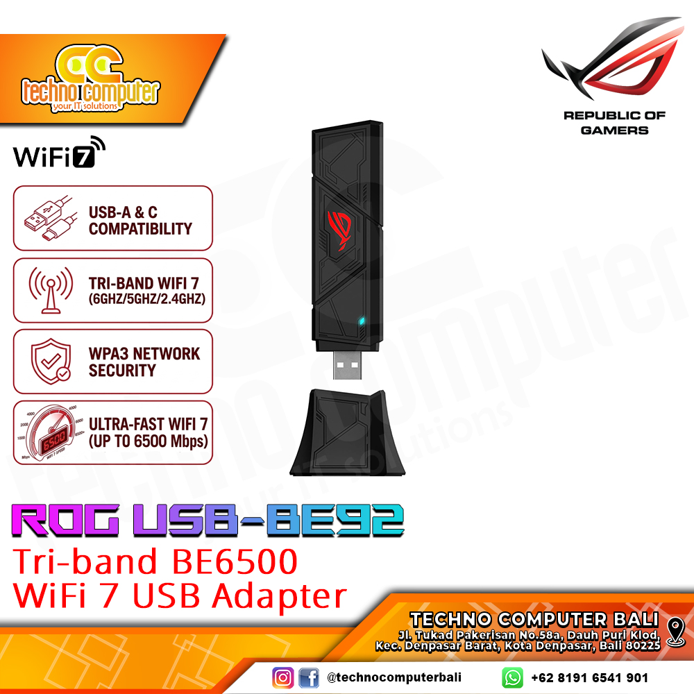 USB WIFI ROG USB-BE92 BE6500 Tri-band WiFi 7 USB WIFI Adapter