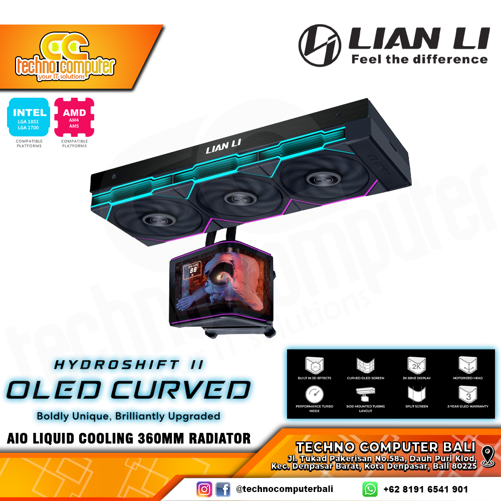 CPU COOLER LIAN LI HydroShift II OLED Curved 360TL Black with LCD Display - 360mm AIO Liquid Cooler