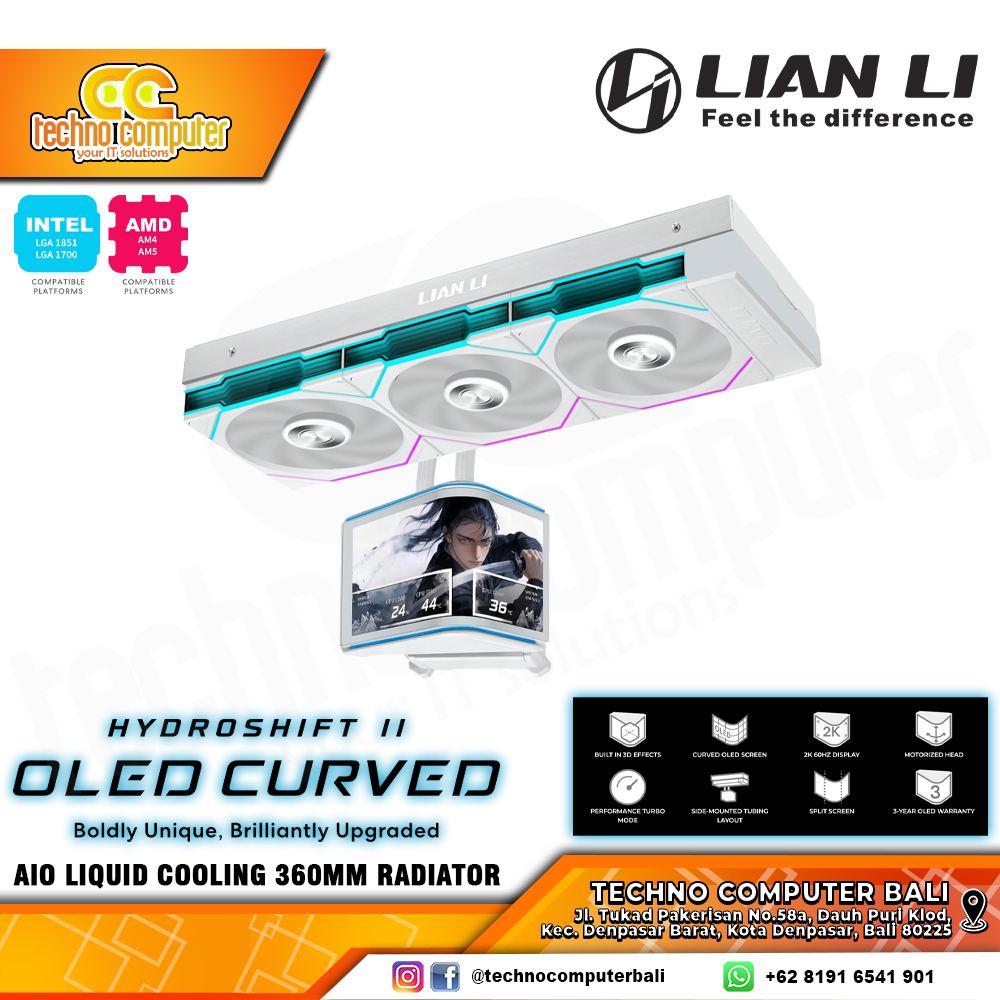CPU COOLER LIAN LI HydroShift II OLED Curved 360TL White with LCD Display - 360mm AIO Liquid Cooler