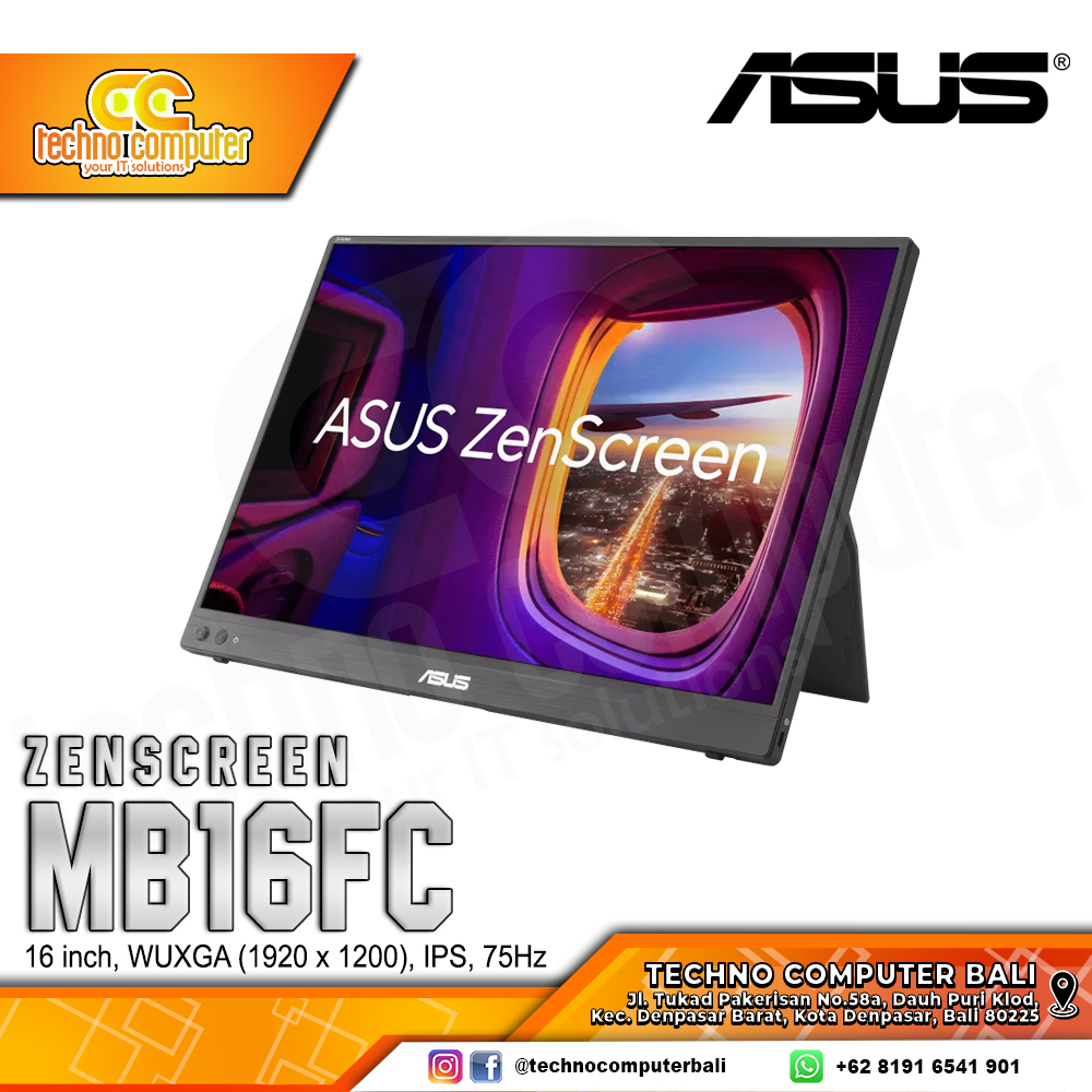 ASUS ZenScreen MB16FC Portabel Monitor - 16 inch, WUXGA (1920 x 1200), IPS, 75Hz