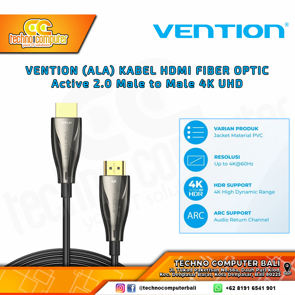 VENTION KABEL HDMI Fiber Optic Active 2.0 Male to Male 4K UHD Metal - ALA 60M