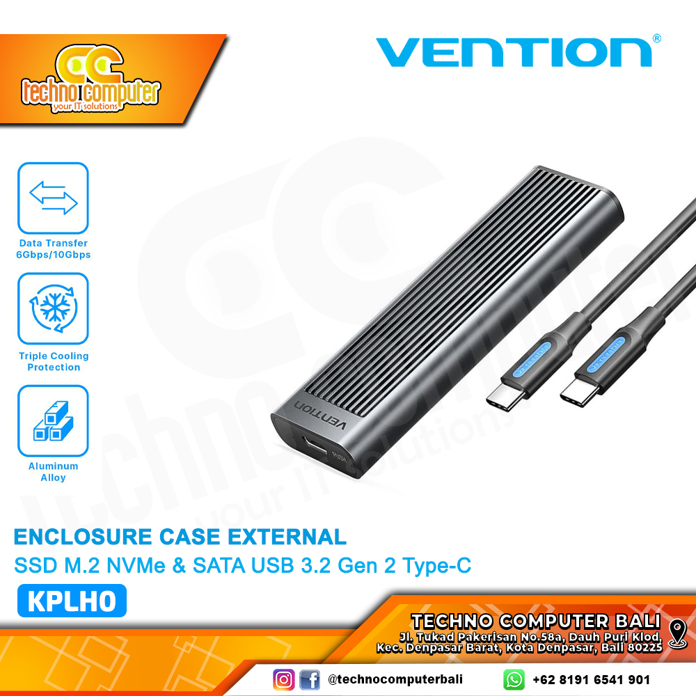 VENTION Enclosure Case External SSD M.2 NVMe & SATA USB 3.2 Gen 2 Type-C - KPLH0