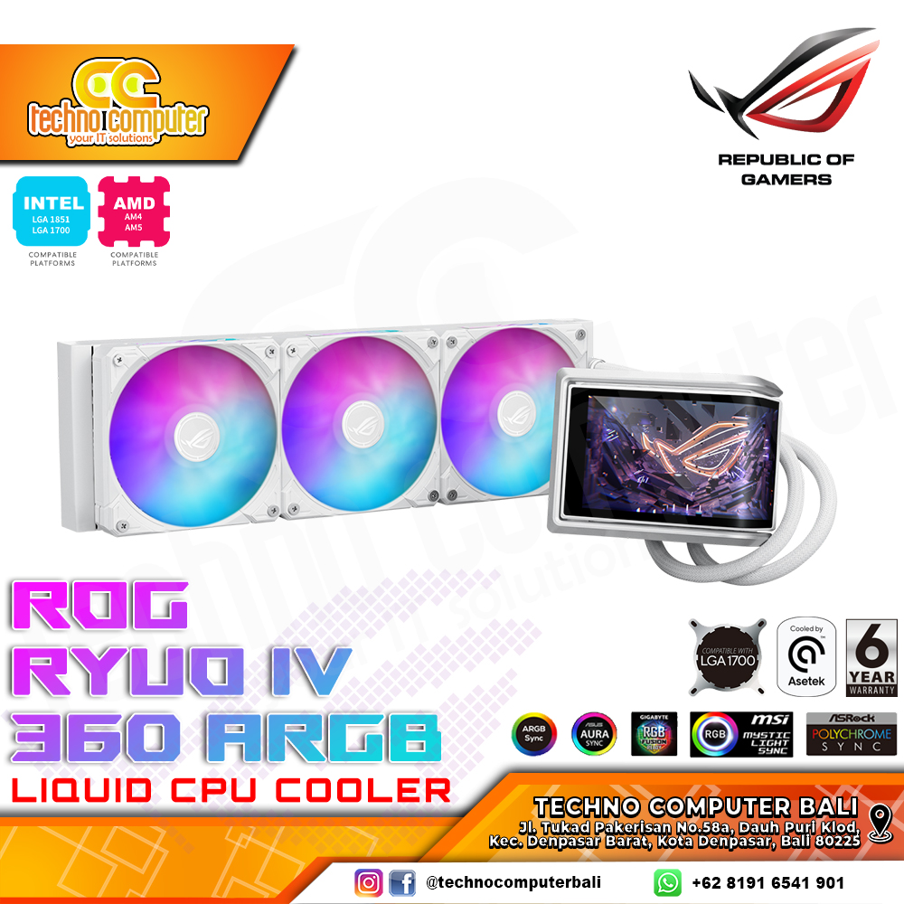 CPU Cooler ASUS ROG RYUO IV 360 ARGB with LCD Display White - 360mm AIO Liquid Cooler