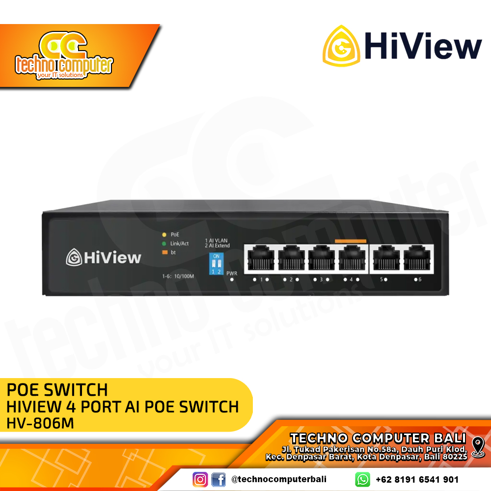 SWITCH POE HIVIEW HV-806M 4 Port PoE Switch + 2 Uplink AI POE Switch