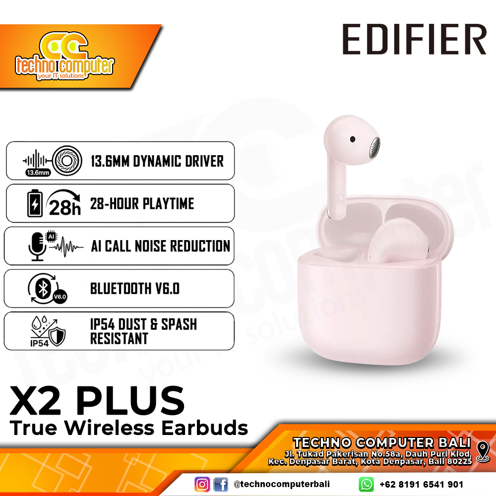 EARPHONE TWS EDIFIER X2 PLUS True Wireless Earbuds Pink - Wireless Earphone