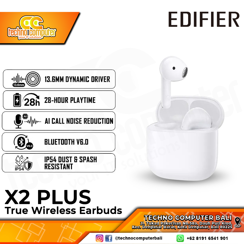 EARPHONE TWS EDIFIER X2 PLUS True Wireless Earbuds Black - Wireless Earphone