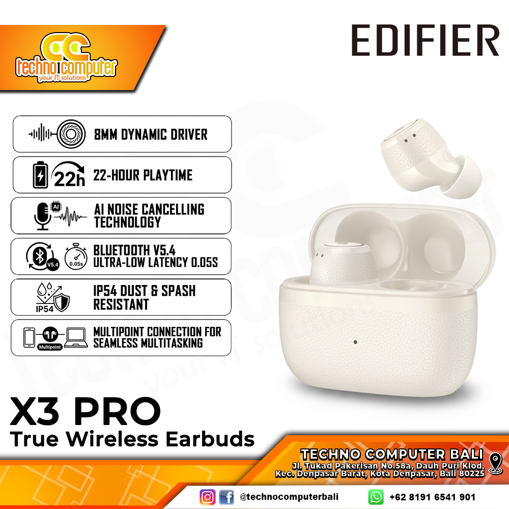 EARPHONE TWS EDIFIER X3 PRO True Wireless Earbuds with ANC Ivory - Wireless Earphone