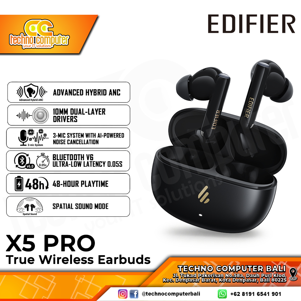 EARPHONE TWS EDIFIER X5 PRO True Wireless Earbuds with ANC Black - Wireless Earphone