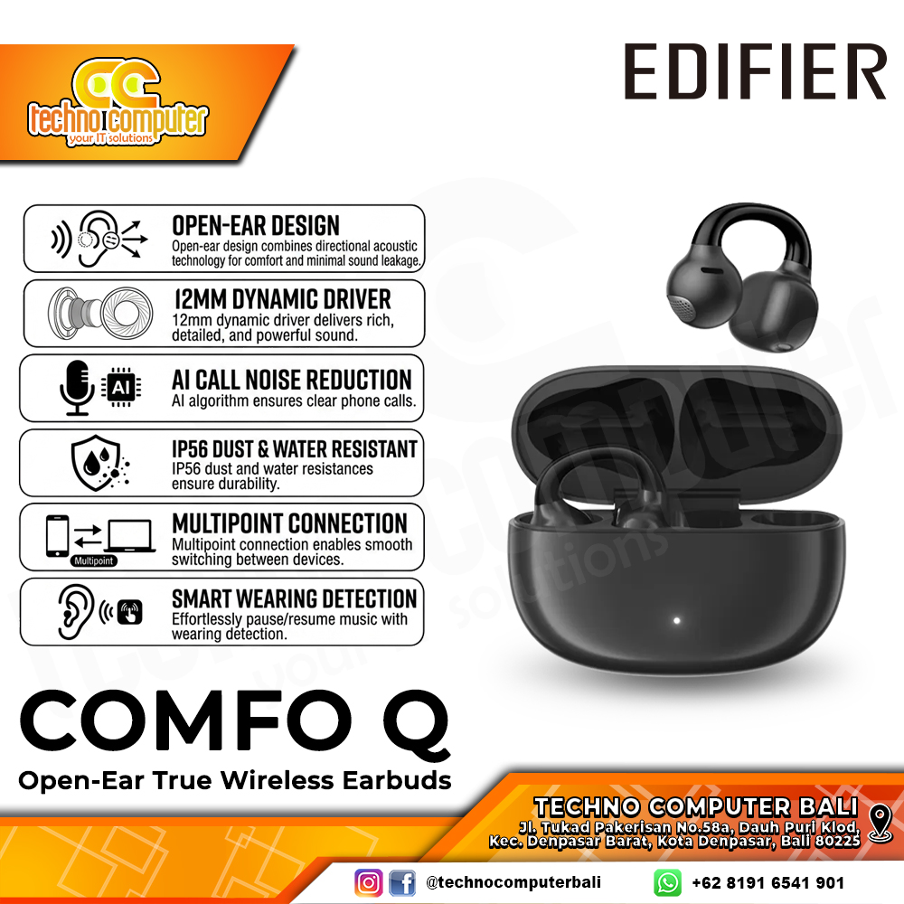 EARPHONE TWS EDIFIER COMFO Q Open-ear True Wireless Earbuds Space Black - Wireless Earphone