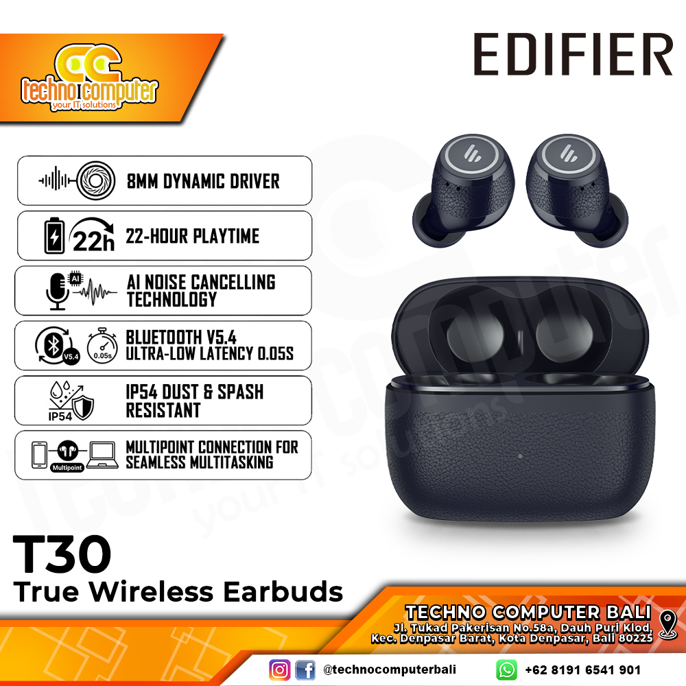 EARPHONE TWS EDIFIER T30 True Wireless Earbuds with ANC Dark Blue - Earphone Wireless